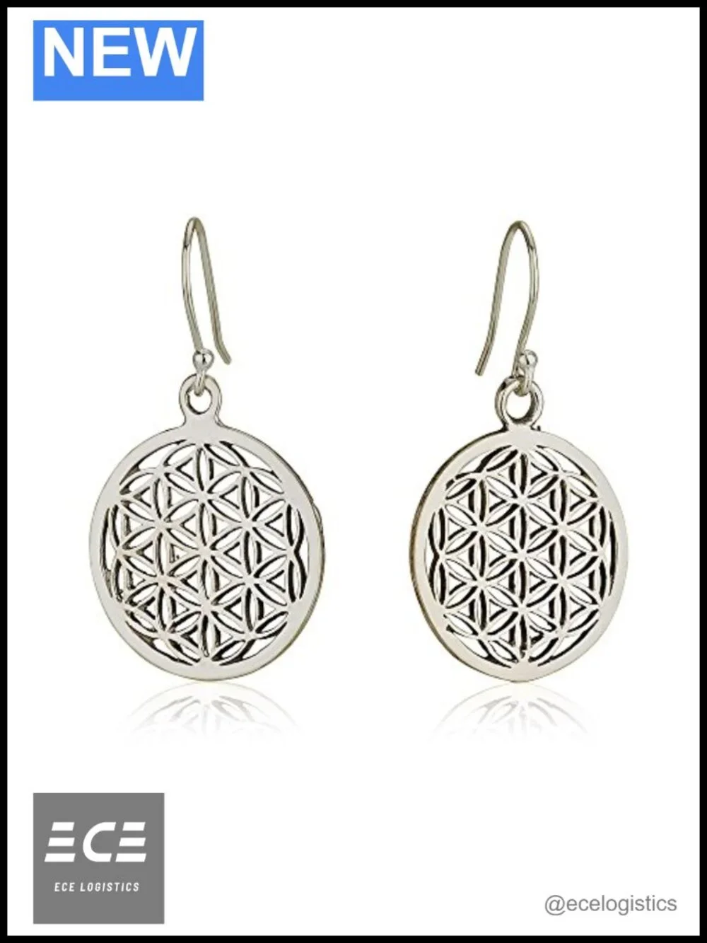 Sterling Silver 925 Flower of Life Dangle Earrings Sacred Geometry Yoga Jewelry